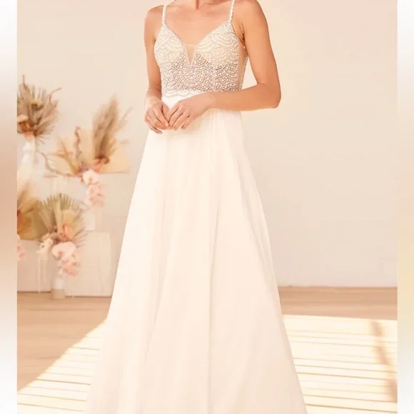 Lulus True Love White Beaded Rhinestone Maxi Dress - Picture 4 of 6